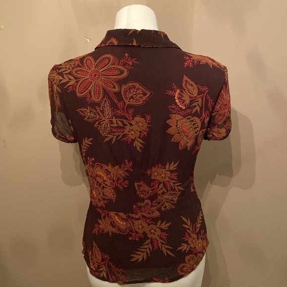 Vintage Style & Co. Brown Floral Paisley Short Sleeve Button Down Blouse Size 12 - Picture 2 of 5